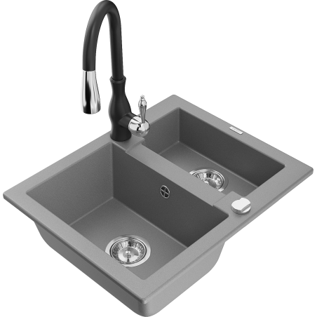 Mexen Carlos fregadero de granito de 1.5 senos con grifo de cocina Savita, gris - 6518-71-672601-70