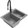 Mexen Carlos granite sink 1.5-bowl with Savita kitchen tap, grey - 6518-71-672601-70