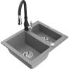 Mexen Carlos granitno pomivalno korito z 1,5 komorami in kuhinjsko pipo Savita, sivo - 6518-71-672601-70