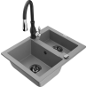 Mexen Carlos Granitspüle 1,5-Kammer mit Küchenarmatur Savita, grau - 6518-71-672601-70-B