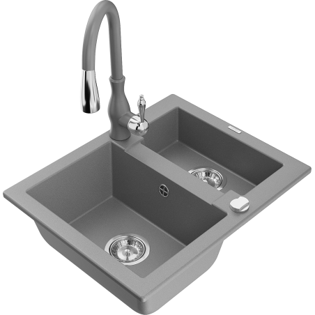 Mexen Carlos granitno pomivalno korito 1,5-komorno s kuhinjsko pipo Savita, sivo - 6518-71-672601-71