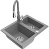 Mexen Carlos fregadero de granito de 1,5 cubetas con grifo de cocina Savita, gris - 6518-71-672601-71