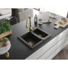 Mexen Carlos Granitspüle 1,5-fach mit Küchenarmatur Savita, schwarz/silber metallic - 6518-73-672601-50