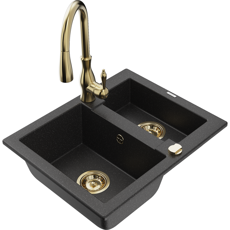 Mexen Carlos granitisk diskho 1,5-fack med köksblandare Savita, svart/silver metallic - 6518-73-672601-50