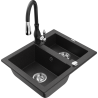 Mexen Carlos 1.5-bowl granite sink with Savita kitchen tap, black/silver metallic - 6518-73-672601-70