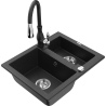 Mexen Carlos Granitspüle 1,5-fach mit Küchenarmatur Savita, Schwarz/Silber Metallic - 6518-73-672601-70