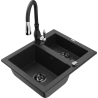 Mexen Carlos Granitspüle 1,5-beckig mit Küchenarmatur Savita, schwarz/silber metallic - 6518-73-672601-70-B