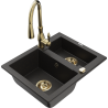 Mexen Carlos granitische spoelbak 1,5-komerig met keukenmengkraan Savita, zwart/goud metallic - 6518-75-672601-50