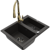 Mexen Carlos Granitspüle 1,5-Becken mit Küchenarmatur Savita, schwarz/gold metallic - 6518-75-672601-50-B