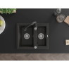 Mexen Carlos fregadero de granito de 1,5 cubetas con grifo de cocina Savita, negro/dorado metálico - 6518-75-672601-70