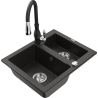 Mexen Carlos fregadero de granito de 1,5 cubetas con grifo de cocina Savita, negro/dorado metálico - 6518-75-672601-70