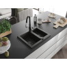 Mexen Carlos granit gootsteen 1,5-komoren met keukenkraan Savita, zwart/goud metallic - 6518-75-672601-70-B