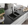 Mexen Carlos granite sink 1.5-bowl with Savita kitchen faucet, black/gold metallic - 6518-75-672601-70-B