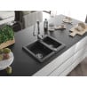 Mexen Carlos 1.5-bowl granite sink with Savita kitchen tap, speckled black - 6518-76-672601-00