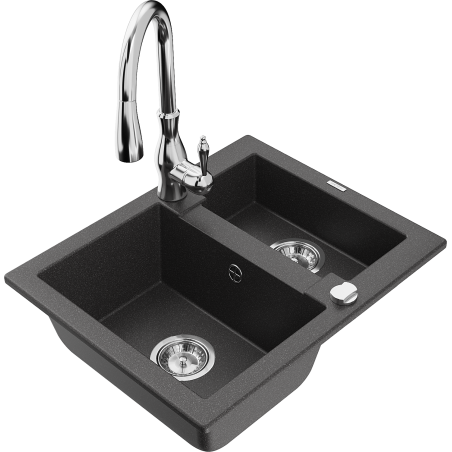 Mexen Carlos 1.5-bowl granite sink with Savita kitchen tap, speckled black - 6518-76-672601-00