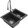 Mexen Carlos Granitspüle 1,5-Becken mit Küchenarmatur Savita, schwarz gesprenkelt - 6518-76-672601-00