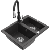 Mexen Carlos granite sink 1.5-bowl with Savita kitchen tap, black speckled - 6518-76-672601-70