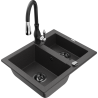 Mexen Carlos granite sink 1.5-bowl with Savita kitchen tap, black speckled - 6518-76-672601-70-B