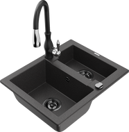 Mexen Carlos granite sink 1.5-bowl with Savita kitchen faucet, black speckled - 6518-76-672601-70-B