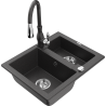 Mexen Carlos fregadero de granito 1,5 senos con grifo de cocina Savita, negro moteado - 6518-76-672601-76