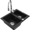 Mexen Carlos granite sink 1.5-bowl with Savita kitchen faucet, black - 6518-77-672601-00