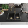 Mexen Carlos fregadero de granito de 1,5 cubetas con grifo de cocina Savita, negro - 6518-77-672601-50