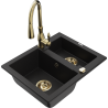 Mexen Carlos granite sink 1.5-bowl with Savita kitchen tap, black - 6518-77-672601-50