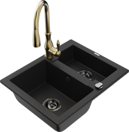 Mexen Carlos fregadero de granito de 1,5 senos con grifo de cocina Savita, negro - 6518-77-672601-50-B