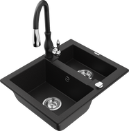 Mexen Carlos fregadero de granito de 1,5 cubetas con grifo de cocina Savita, negro - 6518-77-672601-70