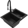 Mexen Carlos granite sink 1.5-bowl with Savita kitchen tap, black - 6518-77-672601-70-B