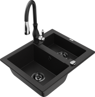 Mexen Carlos νεροχύτης γρανίτη 1,5 θαλάμου με μπαταρία κουζίνας Savita, μαύρος