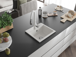 Mexen Milo lavello in granito 1-vasca con rubinetto cucina Savita, bianco - 6505-20-672601-20