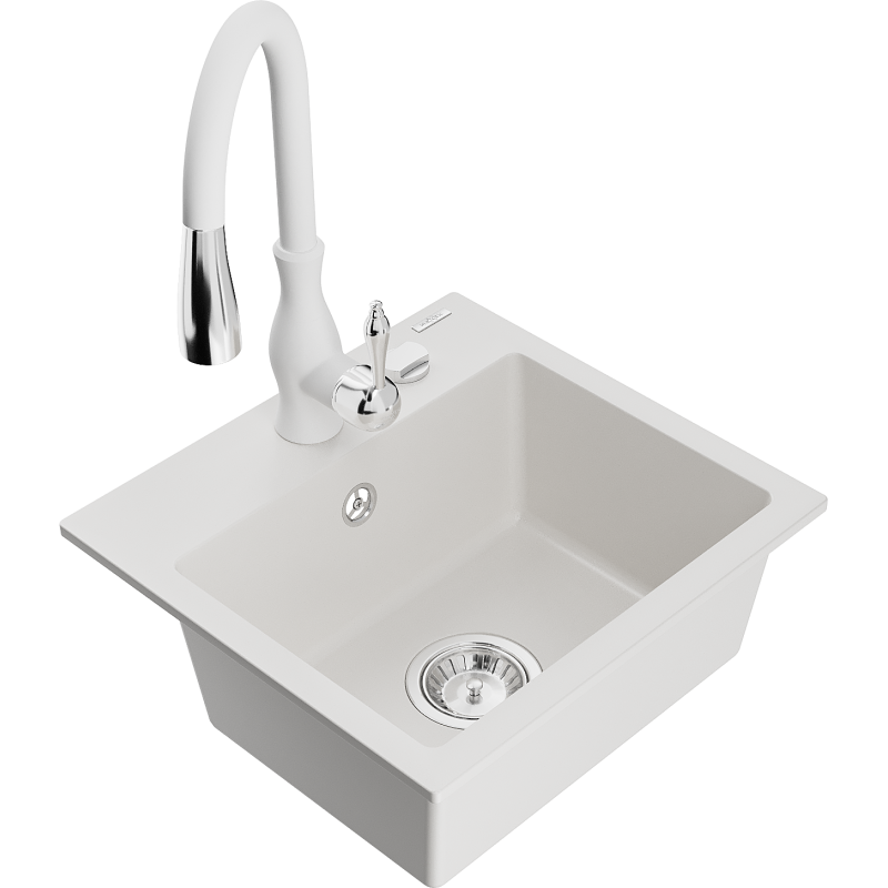 Mexen Milo graniittinen yhden altaan keittiöallas Savita, valkoinen - 6505-20-672601-20