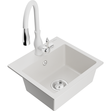 Mexen Milo lavello in granito 1-vasca con rubinetto cucina Savita, bianco - 6505-20-672601-20