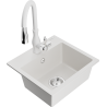 Mexen Milo single-bowl granite sink with Savita kitchen tap, white - 6505-20-672601-20