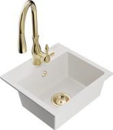Mexen Milo granite kitchen sink 1-bowl with Savita kitchen tap, white - 6505-20-672601-50
