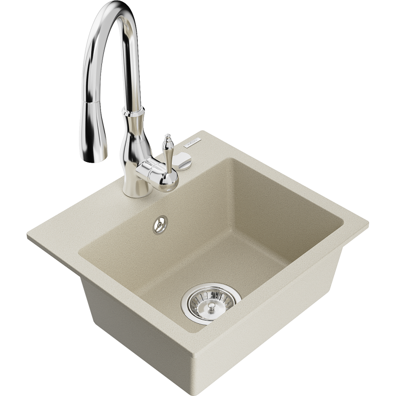 Mexen Milo Granitspüle 1-Becken mit Küchenarmatur Savita, beige - 6505-69-672601-00