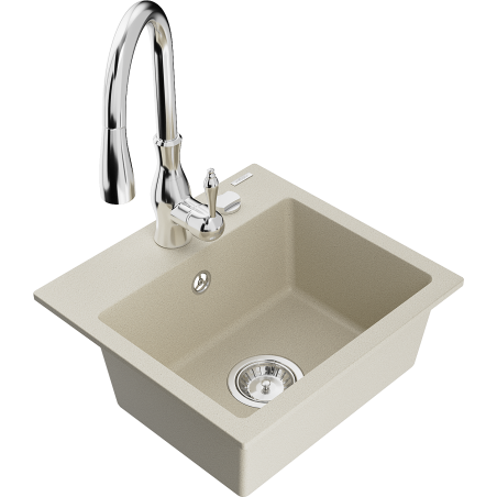 Mexen Milo fregadero de granito de 1 cubeta con grifo de cocina Savita, beige - 6505-69-672601-00