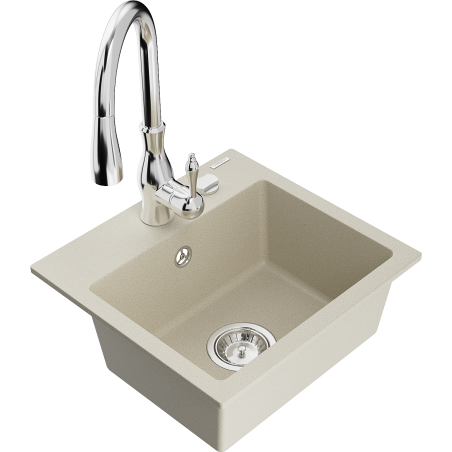 Mexen Milo single-bowl granite sink with Savita kitchen tap, beige - 6505-69-672601-00