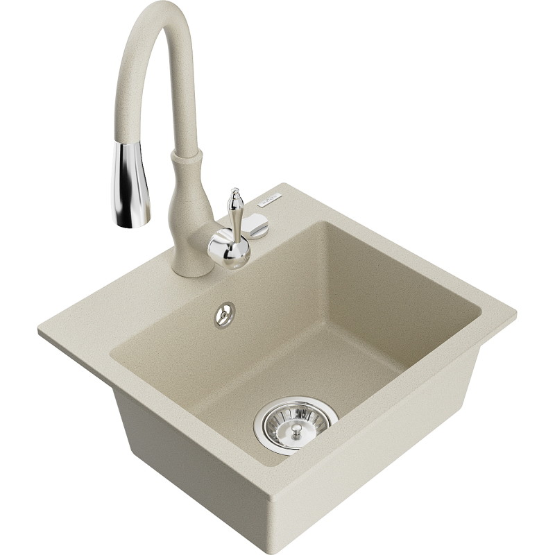Mexen Milo fregadero de granito de 1 seno con grifo de cocina Savita, beige - 6505-69-672601-69