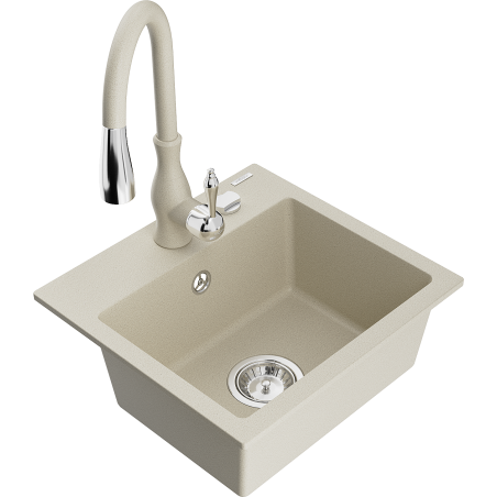 Mexen Milo fregadero de granito de 1 cubeta con grifo de cocina Savita, beige - 6505-69-672601-69