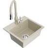 Mexen Milo fregadero de granito de 1 cubeta con grifo de cocina Savita, beige - 6505-69-672601-69