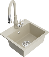 Mexen Milo fregadero de granito de 1 cubeta con grifo de cocina Savita, beige - 6505-69-672601-69