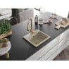 Mexen Milo granite sink with 1 bowl and Savita kitchen tap, beige - 6505-69-672601-50