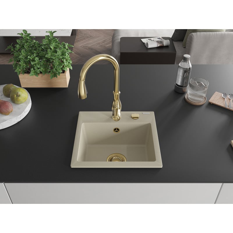 Mexen Milo lavello in granito a 1 vasca con rubinetto da cucina Savita, beige - 6505-69-672601-50