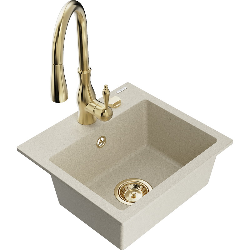 Mexen Milo Granitspüle 1-Becken mit Küchenarmatur Savita, beige - 6505-69-672601-50