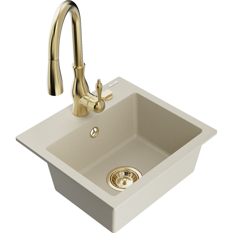 Mexen Milo lavello in granito a 1 vasca con rubinetto da cucina Savita, beige - 6505-69-672601-50