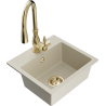 Mexen Milo granite sink with 1 bowl and Savita kitchen tap, beige - 6505-69-672601-50