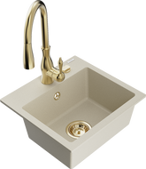 Mexen Milo Granit-Spullsteen mat engem Becken mat Kichekraan Savita, beige - 6505-69-672601-50