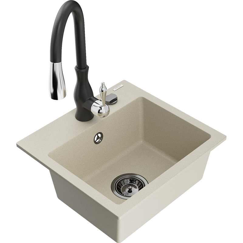 Mexen Milo graniittinen 1-altainen keittiöallas ja keittiöhana Savita, beige - 6505-69-672601-70